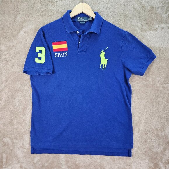 Polo by Ralph Lauren Polo Shirt Spain Big Pony Logo Golf Custom Fit Men's Size L - Picture 1 of 10